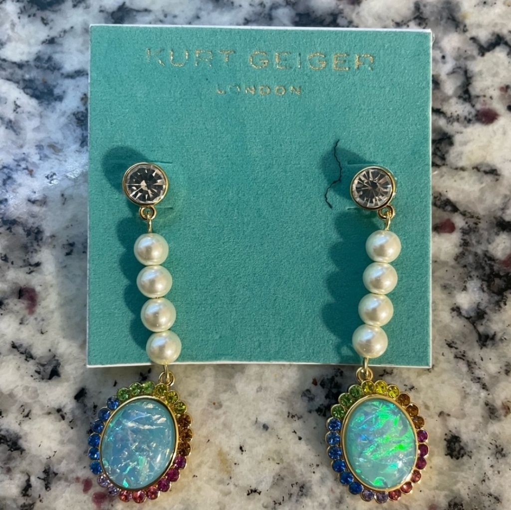 New Kurt Geiger White Drop Earrings With Intricate Design 49$